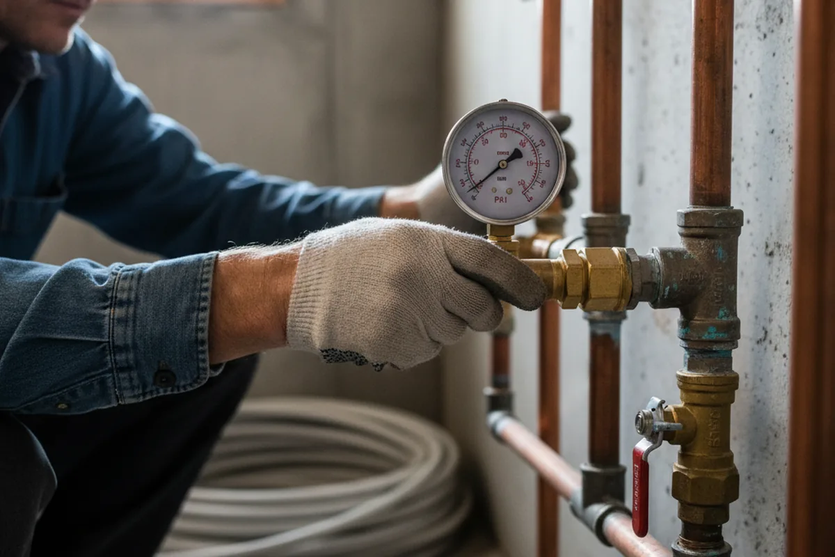Pressure testing a repaired line during Water Line Repair in Hiddenite